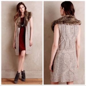 Anthropologie Fur Collar Sweater Vest